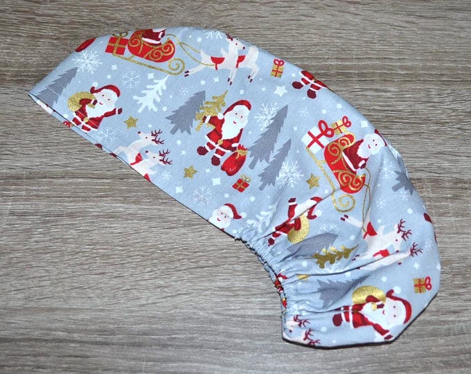 Surgical cap Santa Claus elastic band, scrub cap, cosmetic cap, peeling cap, chef's hat, grey surgical cap with Santa Claus, Christmas cap, Santa Claus cap