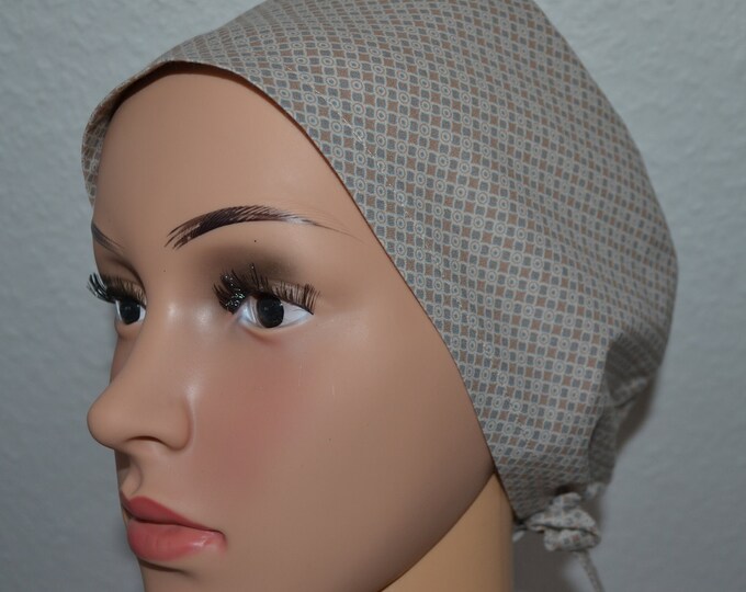 Surgical cap diamond with terry cloth band, scrub cap, bandana, cosmetic cap, peeling cap, surgical caps, chef's hat, beige mini diamonds, handmade