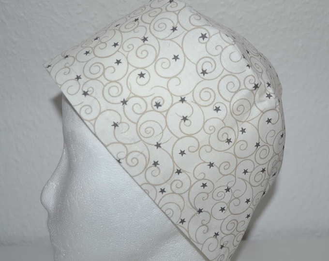 Surgical cap with stars, scrub cap, bandana, cosmetic cap, peeling cap, surgical caps, chef's hat, beige with stars and swirls, handmade