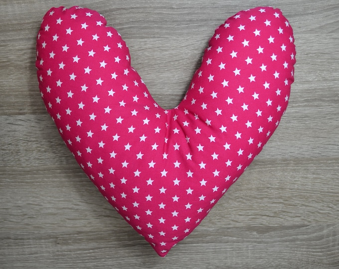 Heart pillow, breast heart pillow, mastectomy pillow, forearm pillow, breast surgery pillow, pink with white stars, handmade