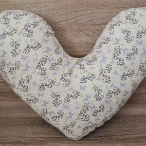 Heart pillows, chest heart pillows, mastectomy pillows, forearm pillows, breast surgery pillows, beige with butterflies and tendrils, handmade