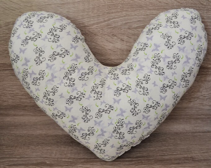 Heart pillows, chest heart pillows, mastectomy pillows, forearm pillows, breast surgery pillows, beige with butterflies and tendrils, handmade