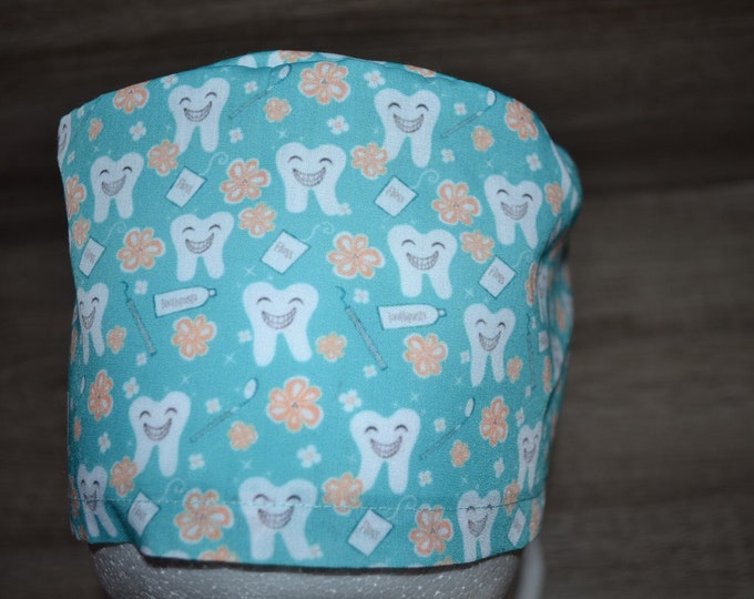Surgical cap tooth, scrub cap, bandana, cosmetic cap, chef's hat, peeling cap, surgical caps, blue with teeth, dentist, handmade