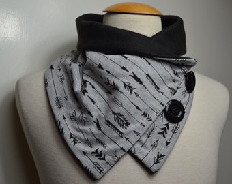 Knooplus pijl, knooplussen, lussen, sjaal, sjaal met knopen, katoenen jersey zwarte fleece, knooplus pijlen, lus, handgemaakt