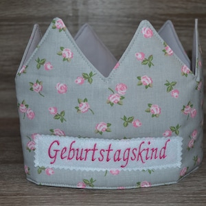 Birthday crown florets, crown, children&#39;s crown, name crown, gray with roses, crown with name, birthday crown with name, children&#39;s birthday,