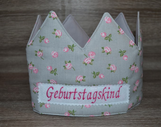 Birthday crown florets, crown, children's crown, name crown, gray with roses, crown with name, birthday crown with name, children's birthday,