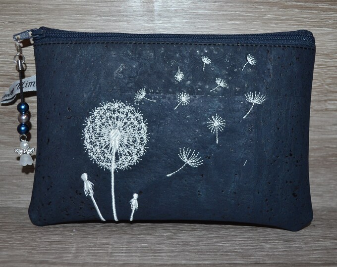 Bag made of cork leather with dandelions dark blue