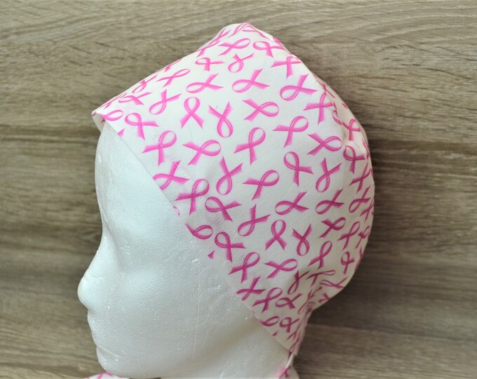 Surgical cap loop terry cloth band, scrub cap, cosmetic cap, chef's cap, bandana, peeling cap, surgical caps, white breast cancer loop, handmade