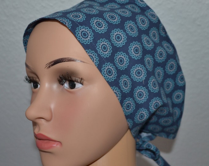 Surgical cap circles, scrub cap, bandana, cosmetic cap, peeling cap, surgical caps, chef's hat, blue circles, handmade