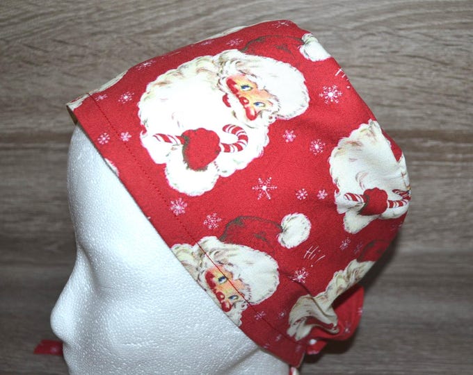 Santa Claus surgical cap, scrub cap, bandana, cosmetic cap, peeling cap, chef's hat, red with Santa Claus, Christmas surgical caps, Santa Claus cap