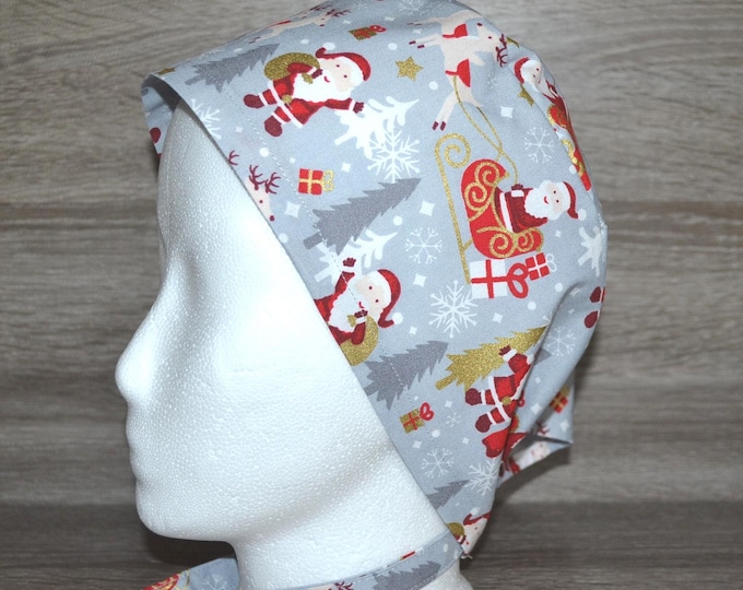 Surgical cap Santa Claus, scrub cap, bandana, cosmetic cap, peeling cap, grey with Santa Claus, chef's hat, Christmas surgical caps, Santa Claus cap