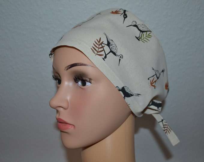 Surgical cap beach runner, scrub cap, bandana, chef's hat, scrub hat, cosmetic cap, surgical caps, beige with bird, maritime cap, handmade