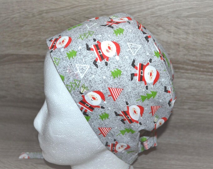 Santa Claus surgical cap with terry cloth band, scrub cap, bandana, cosmetic cap, peeling cap, chef's hat, Christmas surgical caps, Santa Claus cap