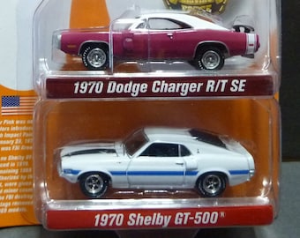Johnny Lightning Diecast 1970 Dodge Charger R/T & Shelby Mustang GT: 1/64 Scale Model