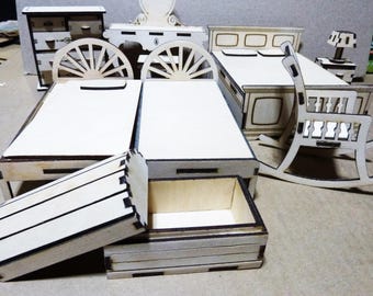 Lot Of Doll House Bedroom Furniture 1:12 Scale Close Outs