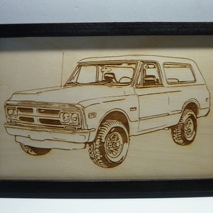 Laser Cut Wood Car Plaques-Wall Art-Counter Displays-1970 ish GMC Jimmy