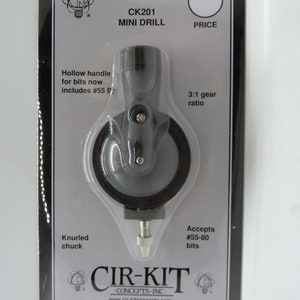 Mini Drill CK 201 3:1 Gear Ratio Accepts #55-80 Bits FREE #55 but Knurled Chuck Handle Bit Storage