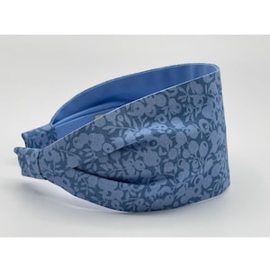 Wide Headband | Fabric Headband for Women | Scarf Retro Headband | Liberty of London | Liberty Fabrics Lasenby | Wiltshire Shadow Denim Blue