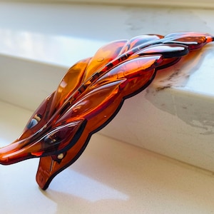 Brown Leaf Flat Claw Hair Clip, Strong Hold, French Style