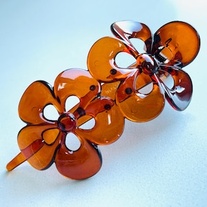 Braune Doppel Blumen Flache Klauen Haarspange, starker Halt, French Style