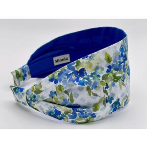 Wide Headband | Fabric Headband for Women | Scarf Retro Headband | Blue Watercolor Floral Cotton Fabric
