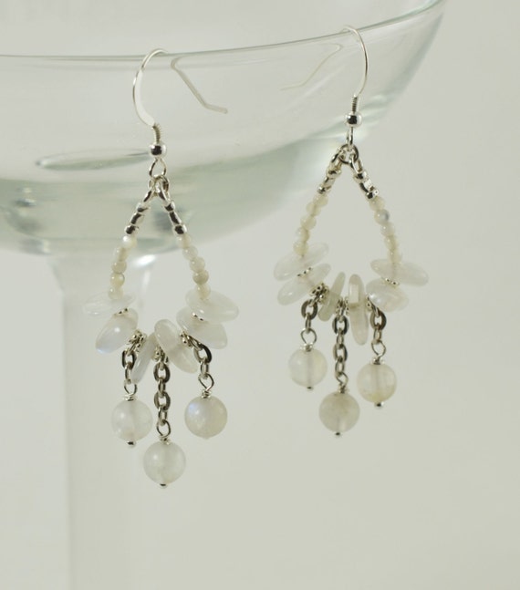 Items similar to Moonstone Hoop and Dangle Sterling Silver Earrings on Etsy