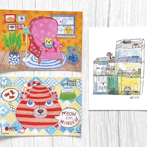 Kleine kunstprint geïllustreerd door Kids Note Card Ansichtkaart A6-formaat