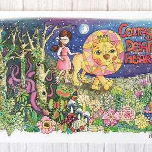 Impresión de arte pequeño Cita de CS Lewis "Coraje, querido corazón" Narnia Fan Art Original acuarela postal Tarjeta de nota tamaño A6