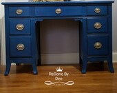 SOLD Vanity Desk, Dressing Table, Dresser, Secretary, Office Desk, Dresser, Blue, Boho