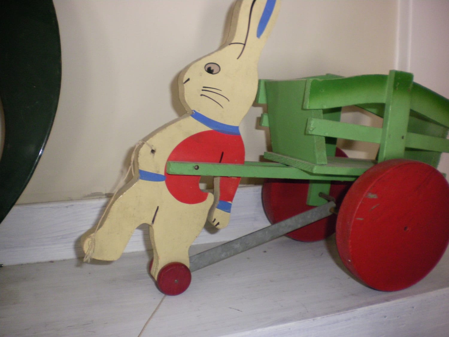 Vintage Painted Wood Rabbit Pull Toy Etsy