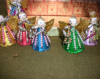 Set of 6 Vintage Foil and Mercury glass Decorated Christmas Ornament