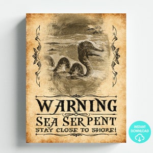 Piraten Thema Stecksucht Poster Seeschlange Warnschild Digitaler Download Letter Größe 8.5x11 Ledger Printable DIY Sofort Download