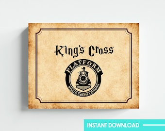 Zauberer Thema King's Cross Zug Station Schild Poster Digitaler Download 8,5 x 11 Ledger Printable DIY Sofortiger Download