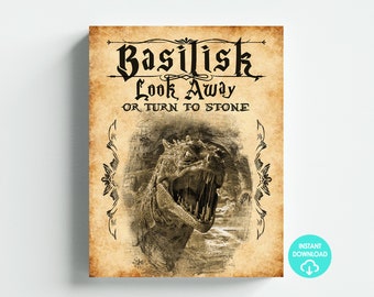 Zauberer Thema Basilisk Beast Poster Fantastische Zeichen Party Dekor Wand Kunst Digital Download 8,5 x 11 Printable DIY Sofortiger Download