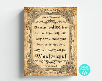 Alice im Wunderland Party druckbare The Secret Alice Zitat Kunst Zeichen Poster Digitaler Download Letter Größe 8,5 x 11 DIY Sofort-Download