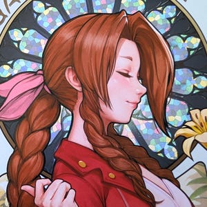 Stampa artistica in stile Art Nouveau di Aerith di Final Fantasy VII 7 FF7, opera dell&#39;artista Lagunis
