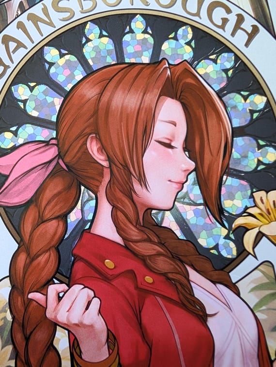 Final Fantasy VII 7 FF7 Aerith Art Nouveau Art Print Wall Art by