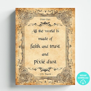 Storybook Thema Märchen Peter Pan All The World Zitat Kunst Zeichen Poster Letter Größe 8.5 x 11 Printable DIY Digitale Sofort Download