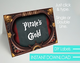 Pirate Theme Food Label Editable One Piece Pirates Food Tent Labels Of The Caribbean Printable DIY Instant Download