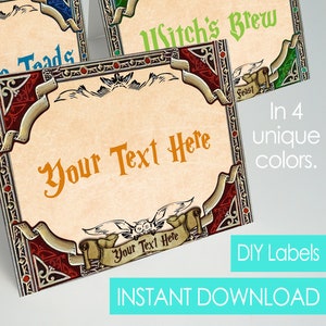 Zauberer-Thema Lebensmittelzelte Bearbeitbare Lebensmitteletiketten Namenskarten Printable DIY Sofortiger Download
