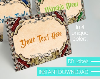 Zauberer-Thema Lebensmittelzelte Bearbeitbare Lebensmitteletiketten Namenskarten Printable DIY Sofortiger Download