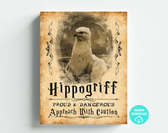Zauberer Thema Hippogriff Beast Poster Fantastische Zeichen Party Dekor Wand Kunst Digital Download Letter Größe 8,5 x 11 Printable DIY Sofortiger Download