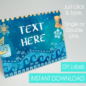 Moana Polynesian Theme Food Tent Editable Food Tag Labels Printable DIY Instant Download