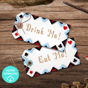 Tema Paese delle Meraviglie Lewis Carroll Alice Bevimi Mangiami Etichette Favori Etichette Alimentari Modificabili Biglietti Nome Stampabili Fai Da Te Download Istantaneo