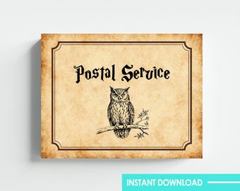 Zauberer Thema Post Service Zeichen Party Karte Dropbox Kunst Digitaler Download Letter Größe 8,5 x 11 Printable DIY Sofortiger Download