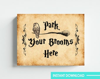 Wizard Theme Broom Parking Sign Digital Download Letter Size 8.5x11 Ledger Printable DIY Instant Download