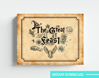 Zauberer Thema Das große Fest Zeichen Party Dekor Wand Kunst Digital Download Letter Größe 8,5 x 11 Printable DIY Sofortiger Download