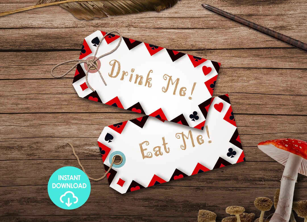 Wonderland Theme Lewis Carroll Queen of Hearts Drink Me Eat Me Favor ...