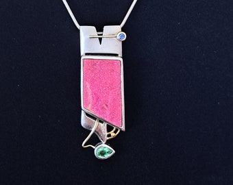 Natural Cobalto Calcite in Sterling and 18k Gold Pendant A Work of Art