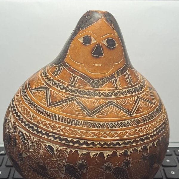 Carved Gourd Rattle from Peru